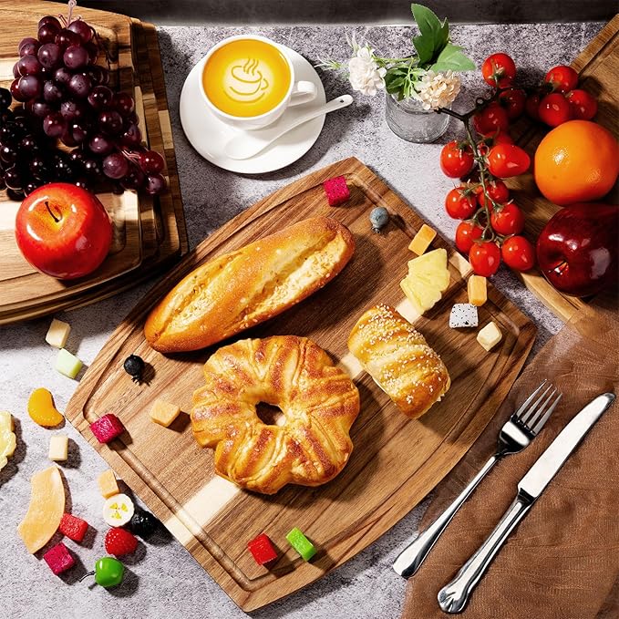 Kigley 10 Pcs Acacia Wood Cutting Boards Bulk for Laser Engraving Wooden Dinner Plates with Groove Chopping Charcuterie Board Carving Tray for Housewarming Party Gifts (12 x 14 Inch)