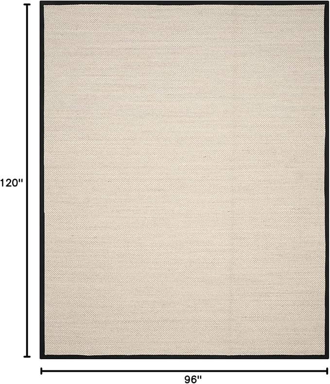 SAFAVIEH Area Rug 8x10 - Natural Fiber Collection - Large - Marble & Black, Sisal, Woven Design with Border (NF143A)