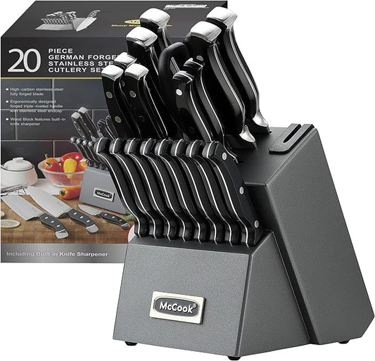 McCook® Knife Sets, German Stainless Steel Forged Kitchen Knives Block Set with Built-in Knife Sharpener