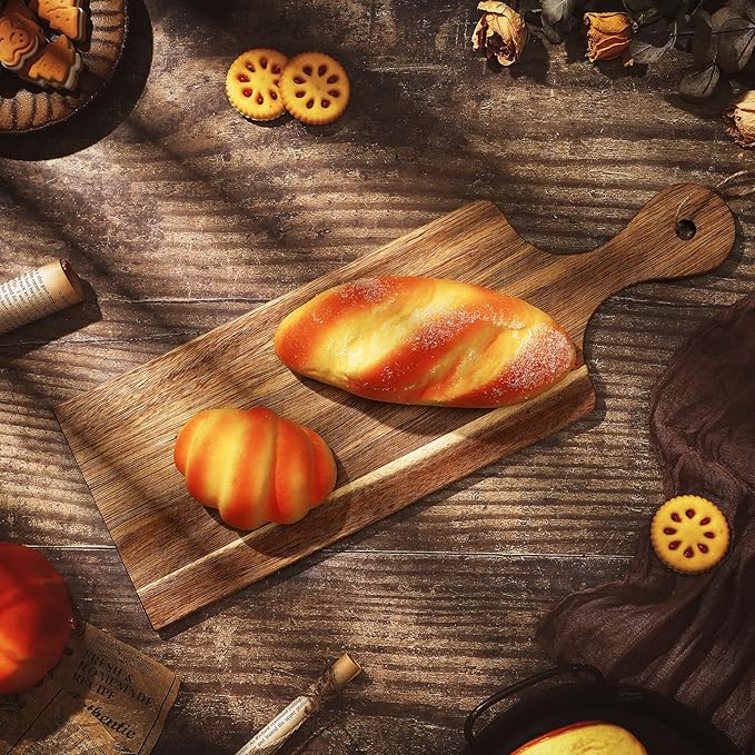 Patelai 12 Packs Wooden Cutting Board Set with Handles Large Kitchen Serving Plain Chopping Board Bulk Gifts for Mom for Vegetables Meat Pizza Cheese Fruit Bread(Acacia Wood,17 x 6 Inch)