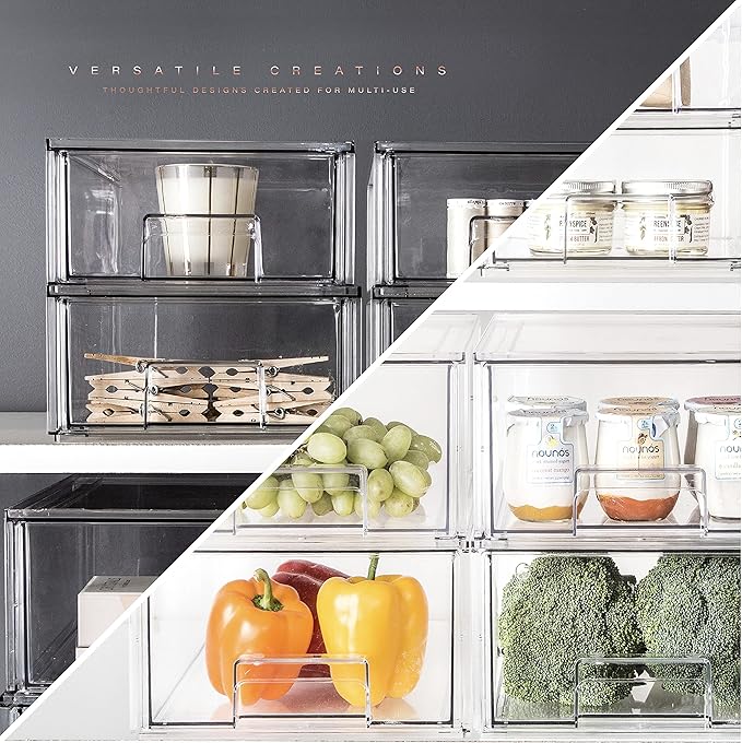 BINO | Stackable Plastic Storage Drawers, Small - 6 Pack | THE CRATE COLLECTION | Multi-Use Storage Bins with Drawers | BPA-Free | Pantry Organization | Home Organization | Fridge Organizer