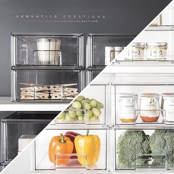 BINO | Stackable Plastic Storage Drawers, Large - 6 Pack | THE CRATE COLLECTION | Multi-Use Storage Bins with Drawers | BPA-Free | Pantry Organization | Home Organization | Fridge Organizer