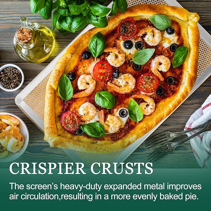 Pizza Screen 11 x 16 Inch 2 Pack Rectangular Aluminum Pizza Pan Restaurant-Grade Flatbread Screen Pizza Crisper Pan,Oven-Safe