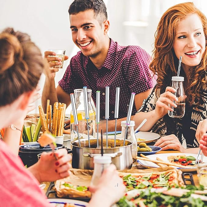 15pcs 9.6 Inch Fondue Sticks Stainless Steel Barbecue Forks with Heat Resistant Handle for Roast Meat Chocolate Dessert Cheese Marshmallows