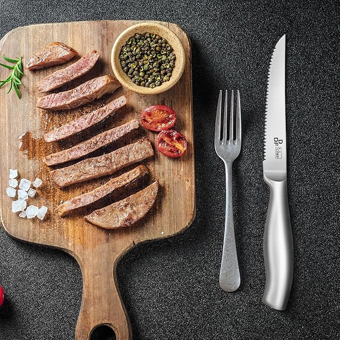 DDF iohEF Steak Knife Set, 8 Piece Steak Knife, High Carbon Japanese Stainless Steel Serrated Steak Knives