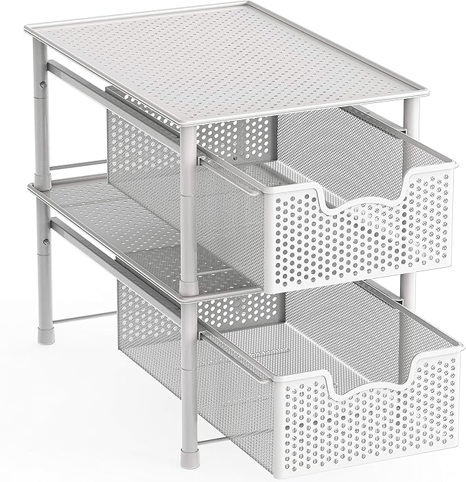 Simple Houseware Stackable Cabinet Basket Drawer Organizer, White