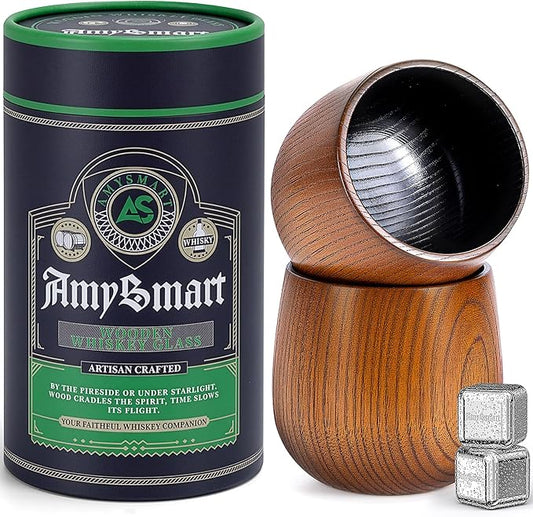 Handcrafted Wooden Whiskey Glass with Gift Tube – Charred Old Fashioned Glass,Charred Bourbon Drinking Cup | Unique Whiskey Gift for Men, Dad, Husband, Friends, Birthday & Holiday (2 Pack Charred)