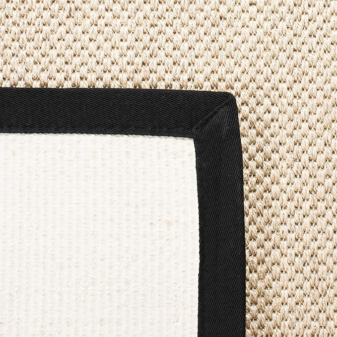 SAFAVIEH Area Rug 4x6 - Natural Fiber Collection - Marble & Black, Sisal, Woven Design with Border (NF143A)