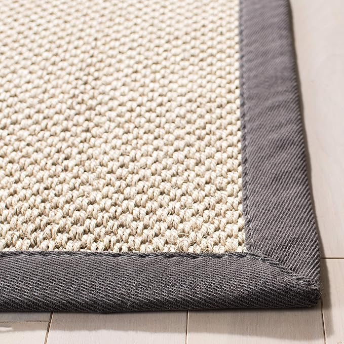 SAFAVIEH Natural Fiber Collection Runner Rug - 2'6" x 20', Marble & Dark Grey, Sisal, Woven Design with Border (NF143D)