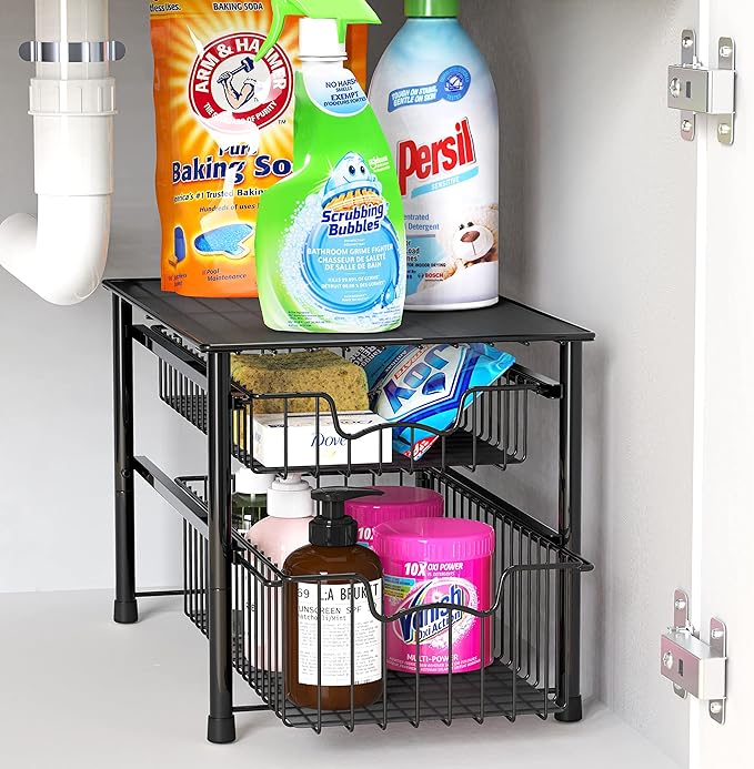 Simple Houseware Stackable 2 Tier Basket Drawer, Black