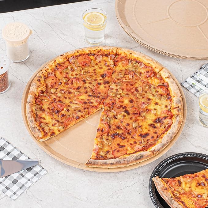 Restaurantware-Eco Pie 18 Inch Paper Pizza Trays, 50 Round Pizza Pans - Oven-Ready, Microwavable, Kraft Paper Pan For Large-Sized Pizzas, For Baking, Cooking, Bread, Meat, Or Pies