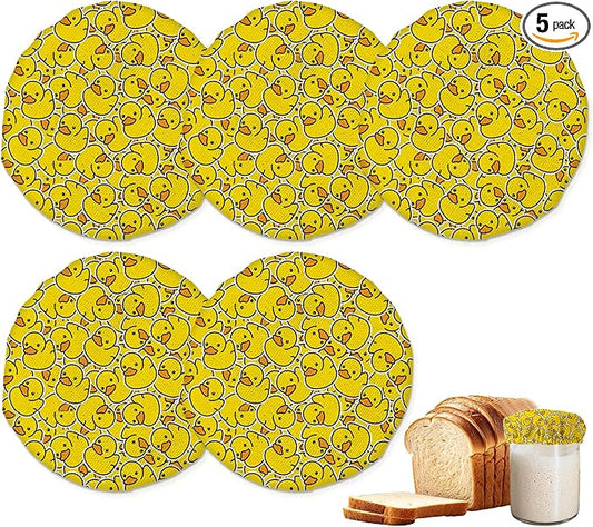 Cute Yellow Ducks Sourdough Starter Jar Covers Reusable,Breathable Fabric Lids for Mason Jars,Wide Mouth and Regular Mouth(5 Pack)