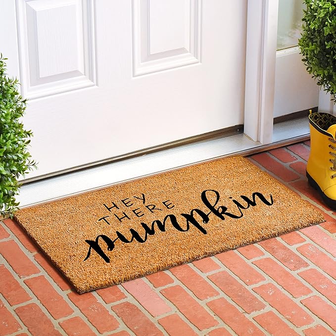 Calloway Mills Hey There Pumpkin Doormat (Tan/Black, 17" x 29")