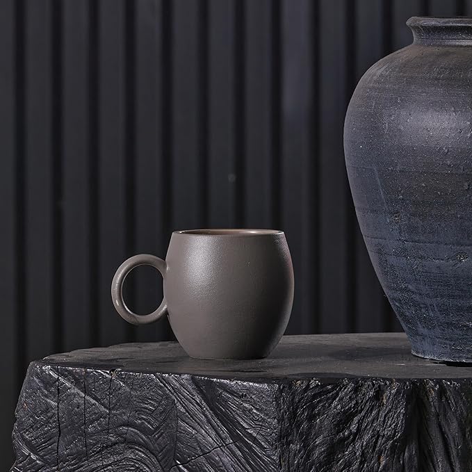 Bico Reactive Glaze Dark Grey 17oz Stoneware Round Mugs Set, Set of 2, Microwave and Dishwasher Safe, for Coffee, Hot Chocolate, Milk