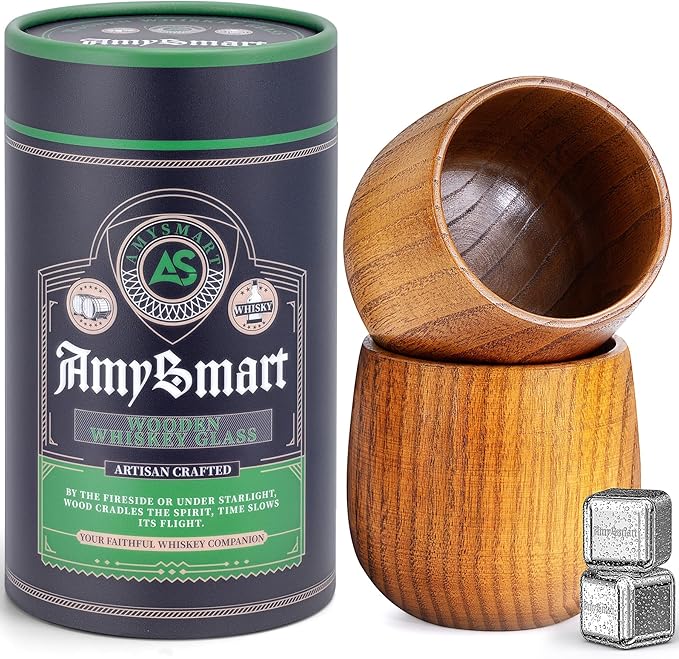 Handcrafted Wooden Whiskey Glass with Gift Tube – Charred Old Fashioned Glass,Charred Bourbon Drinking Cup | Unique Whiskey Gift for Men, Dad, Husband, Friends, Birthday & Holiday (2 Pack)