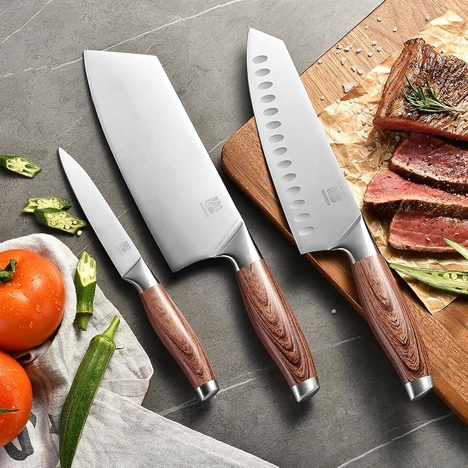 3-Piece Professional Chef Knife Set - Ultra-Sharp Kitchen Knives with Ergonomic Steel Handle, Ideal for Home, Outdoor, Camping, BBQ, and Gifts for Men
