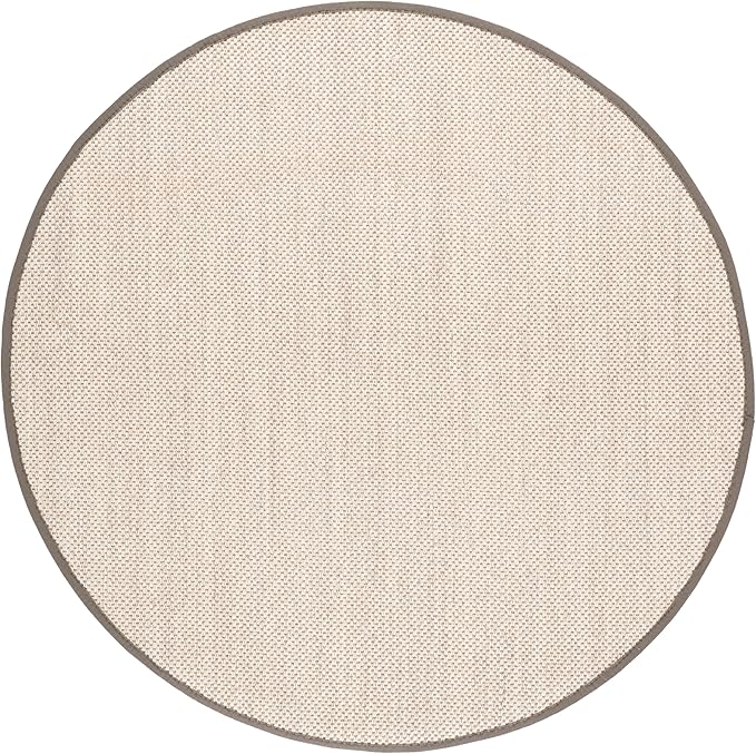 SAFAVIEH Area Rug 6' Round - Natural Fiber Collection - Marble & Khaki, Sisal, Woven Design with Border (NF143E)