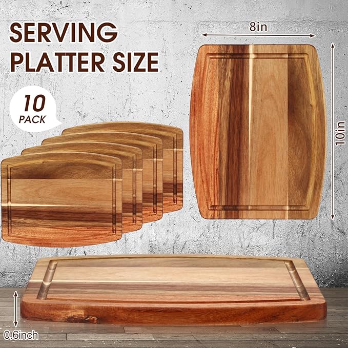 Kigley 10 Pcs Acacia Wood Cutting Boards Bulk for Laser Engraving Wooden Dinner Plates with Groove Chopping Charcuterie Board Carving Tray for Housewarming Party Gifts (8 x 10 Inch)