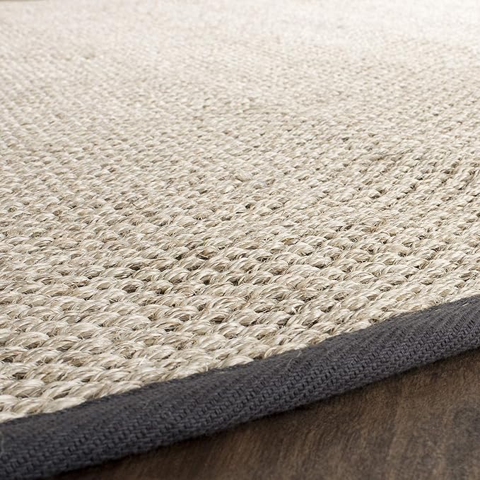 SAFAVIEH Area Rug 8' Round - Natural Fiber Collection - Marble & Dark Grey, Sisal, Woven Design with Border (NF143D)