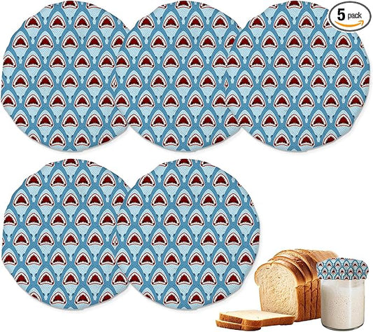Sourdough Starter Jar Covers,5-Pack Reusable Funny Shark Cloth Lids for 3-4 Inch Jars,Ideal for Kombucha Kefir or Cheese Fermentation