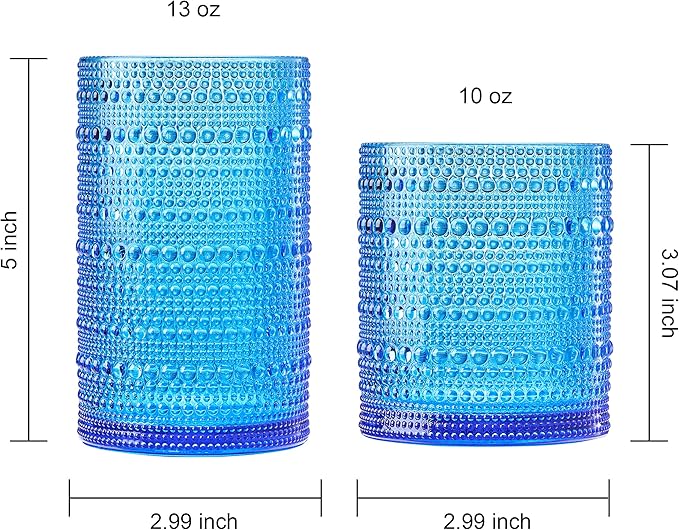 Khen Plastic Hobnail Drinking Glasses Set of 12 Bright Tones Cups 6x 10oz Lowball & 6x 1oz Highball Acrylic Beaded Design, BPA-Free, Dishwasher Safe Indoor/Outdoor Drinkware Water, Juice, Cocktails