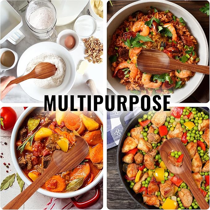 Zulay Kitchen Premium Large Teak Wooden Spoon For Cooking - Durable Wooden Cooking Utensil, Perfect Wooden Kitchen Utensil Set Addition, Smooth Finish Natural Teak Spoon, Non-Stick Wooden Spoon