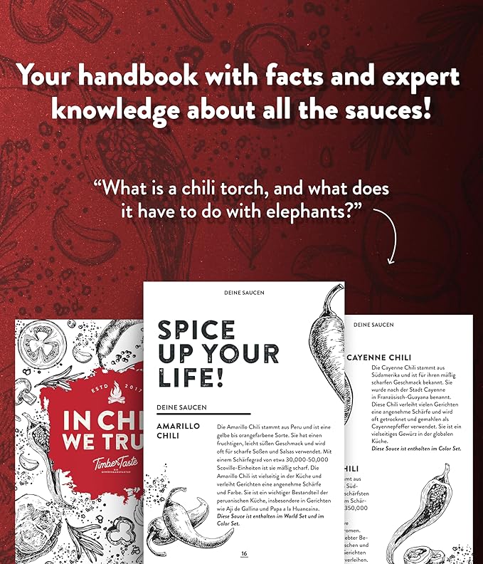 Chili Hot Sauce Bottle Set [5x1.35 oz] - Gifts for Men - For BBQ, Beef, Meat & Spicy Food Lovers - Little Thank You gift for Coworker, teacher, employee or Dad's Birthday by TIMBER TASTE®