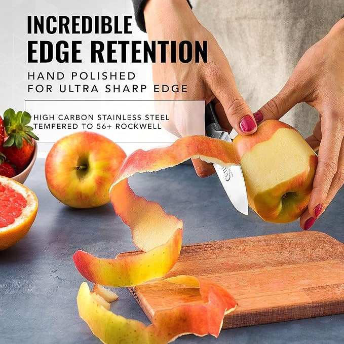 Cutluxe Paring Knife, 3.5" Small Kitchen Peeling Knife with Razor Sharp Blade – High Carbon German Steel, Full Tang, Ergonomic Handle Design – Artisan Series