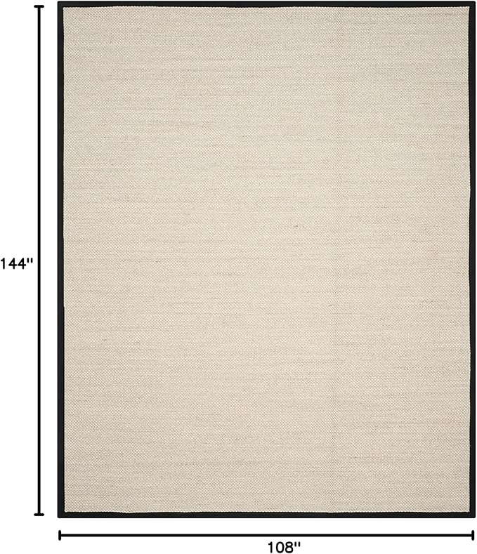 SAFAVIEH Area Rug 9x12 - Natural Fiber Collection - Large - Marble & Black, Sisal, Woven Design with Border (NF143A)