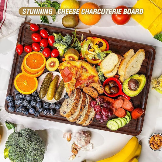 AZRHOM Large Walnut Wood Cutting Board for Kitchen 18x12 (Gift Box) with Juice Groove Handles Non-slip Mats Thick Reversible Butcher Block Chopping Board Cheese Charcuterie Boardrd