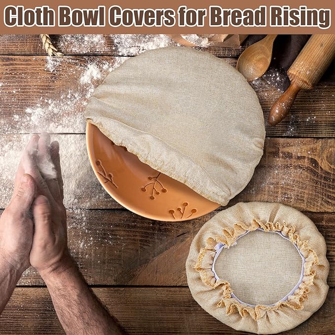 Patelai 10 Pcs Bowl Covers Reusable in 5 Size Stretch Cloth Fabric Elastic Food Storage Bowl Covers Bread Sourdough Lids for Proofing Food Fruits Leftover(Beige Style)