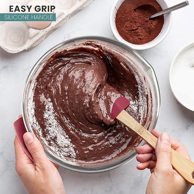 AVACRAFT 18/10 Stainless Steel Mixing Bowls with Lids, non slip silicone base bowls with Handle, Mixing Bowl Set with Pour Spouts & Measurement Marks, Home Essentials Cooking Bowls, (Red)