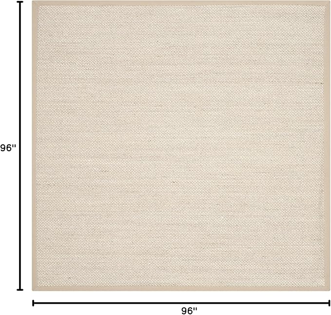 SAFAVIEH Area Rug 8' Square - Natural Fiber Collection - Marble & Linen Color, Sisal, Woven Design with Border (NF143B)