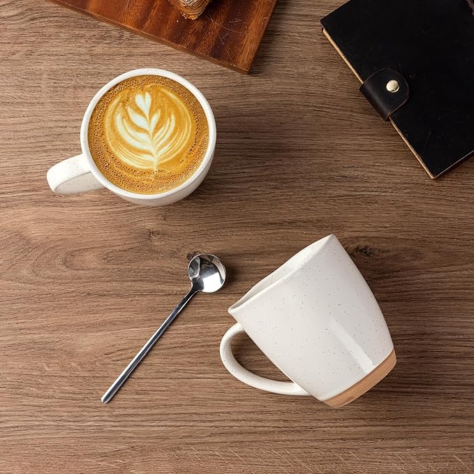 AmorArc 12oz Ceramic Coffee Mugs set of 6, Stylish Coffee Mugs with Rustic Terracotta Underside for Latte/Cappuccino/Milk/Cocoa, Dishwasher&Microwave Safe, Light Beige