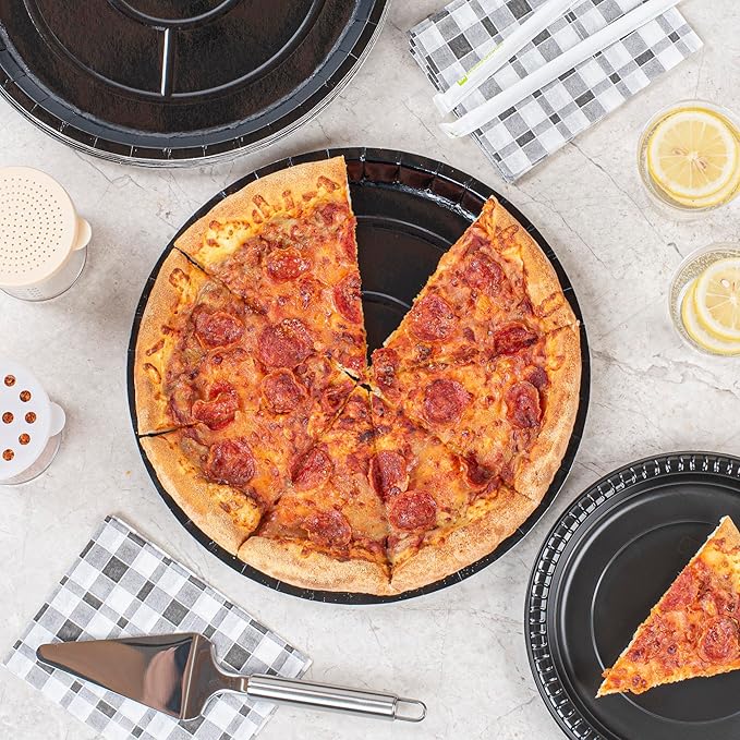 Restaurantware-Eco Pie 12 Inch Paper Pizza Trays, 50 Round Pizza Pans - Oven-Ready, Microwavable, Black Paper Pan For Individual Personal Pizzas, For Baking, Cooking, Bread, Meat, Or Pies
