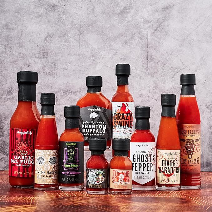 Man Crates, Gourmet Hot Sauce Gift Set for Men – 10-Pack Sampler with Mild to Extreme Ghost Pepper Flavors – Unique Hot Sauce Challenge Gift for Dad, Husband, or Spice Lovers