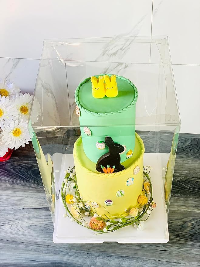 Sweet Degrees Clear Plastic Cake Box 13"x13"x19.5" | Ribbon Included |Tall Square Cake Carrier with Lid | Reusable Display Container for Tiered Cakes | Ideal for Weddings, Events, and Bakeries