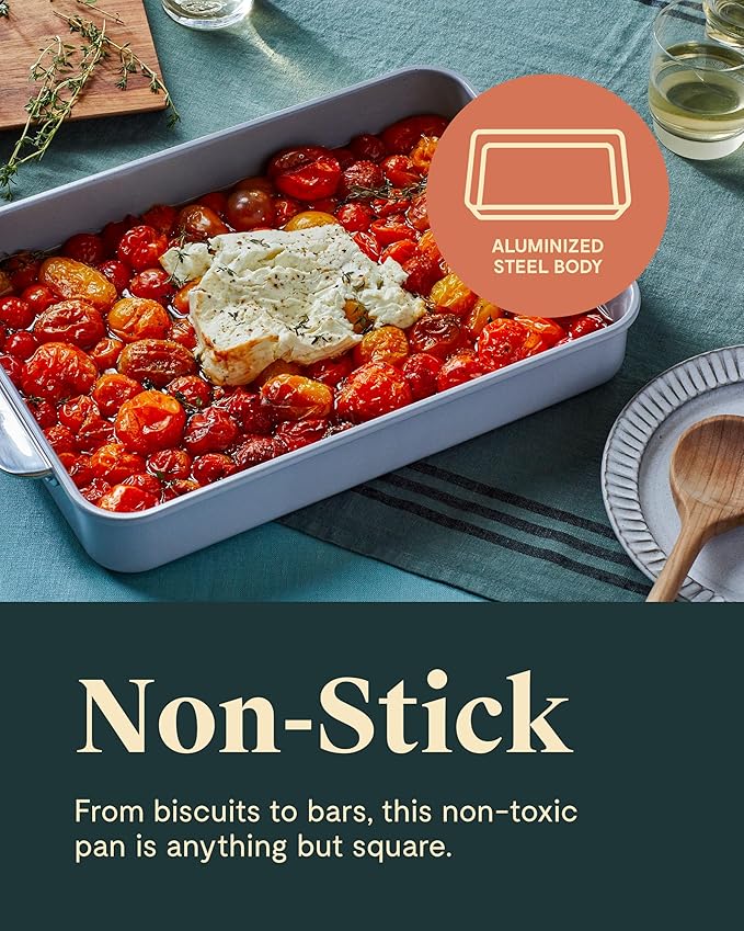 Caraway Non-Stick Ceramic 9”x13” Rectangle Pan Duo - Naturally Slick Ceramic Coating - Non-Toxic, PTFE & PFOA Free - Perfect for Brownies, Lasagnas, and More - Slate