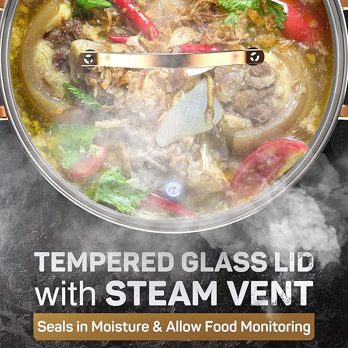 8 Quart Stock Pot, 3 Ply Whole Clad Stainless Steel Stock Pot, 8 QT Cooking Pot with Lid, Induction Pot for Cooking, 18/10 Stainless Steel Cookware Stockpots Oven, Gas and Dishwasher Safe