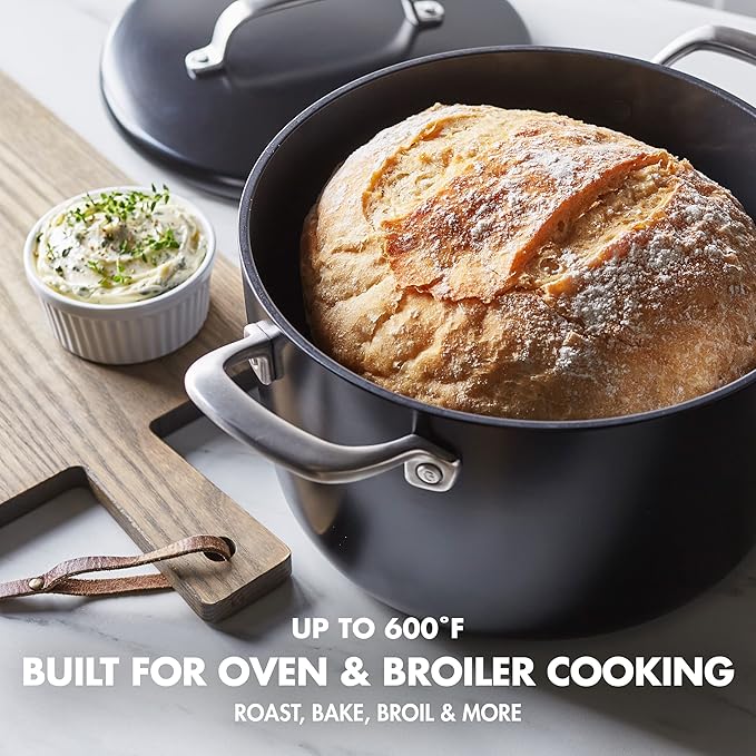 GreenPan GP5 Hard Anodized Healthy Ceramic Nonstick 14 Piece Cookware Pots & Pans Set, Heavy Gauge Scratch Resistant, Stay-Flat-Surface, Induction, Oven Safe, PFAS-Free, Black