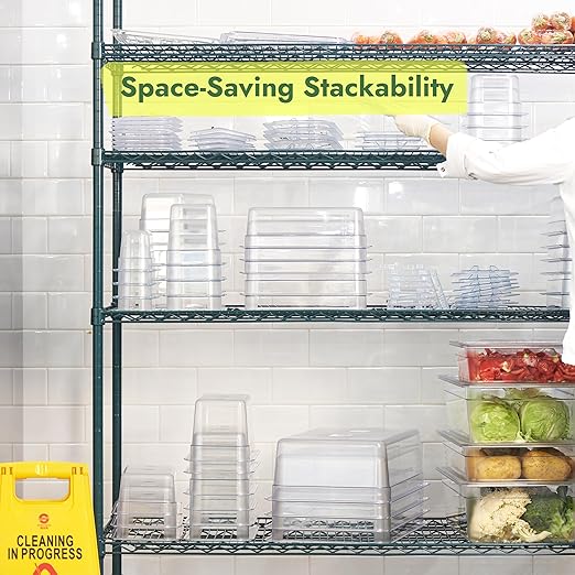 CURTA 6-Pack 1/9 Size 4" Deep NSF Polycarbonate Food Pans with Handled Lids | Dishwasher & Freezer Safe Clear Container for Prep Tables, Buffet, Salad Bar, Commercial Kitchen