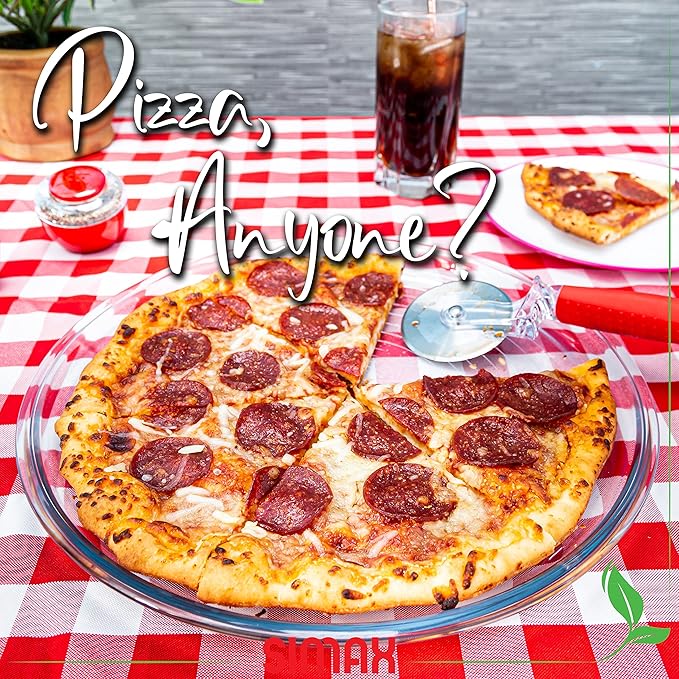 SIMAX Glass Pizza Pan for Oven: Borosilicate Glass Pizza Tray for Oven - 12.5-inch Pizza Pans - Pizza Plates - Pizza Tray Oven Pan - Round Pizza Pans Baking Sheet - Non Stick Pizza Pan 12.5 Inch