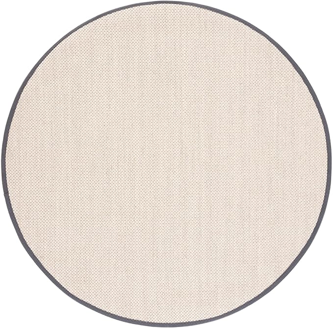 SAFAVIEH Area Rug 4' Round - Natural Fiber Collection - Marble & Dark Grey, Sisal, Woven Design with Border (NF143D)