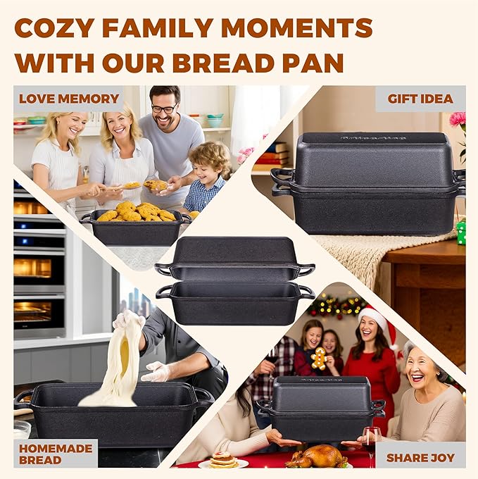 11x5 Inch Cast Iron Bread Loaf Pan With Lid，5.8 Qt Large Loaf Pan For Sourdough Bread Baking, Pre-Seasoned Heavy Duty Dutch Oven Bread Pan For a Crispy Crust