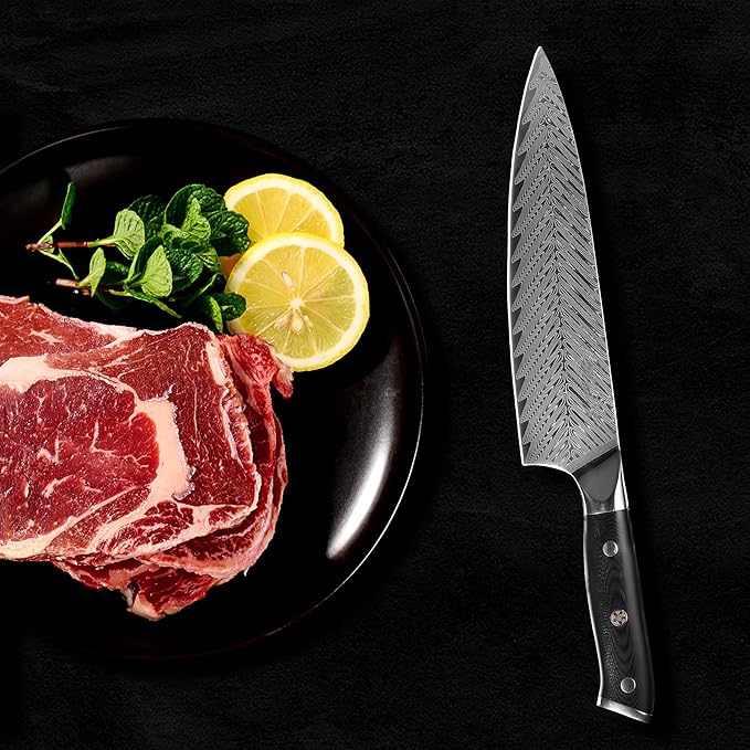 Arisman 8 Inch Chef Knife, Japanese Damascus Steel Chef Knife, Sharp VG10 Kitchen Slicing Knife with Feather Pattern Blade and Full Tang Ergonomic G10 Handle