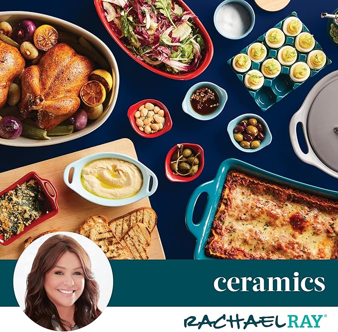 Rachael Ray Ceramics Au Gratin Set, Oval, Two 12-ounce, Light Sea Salt Gray