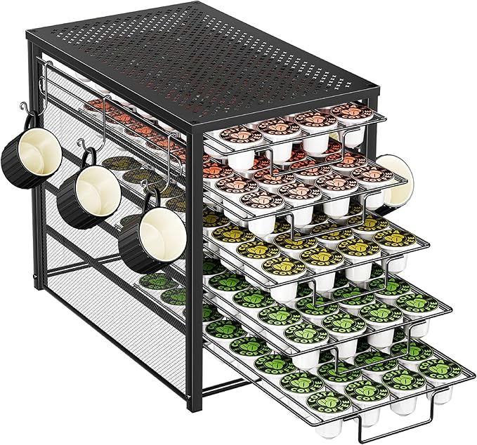 Simple Trending 5 Tier Coffee Pod Holder for K Cup, 160 Pod Pack Capacity Rack, Metal, Black