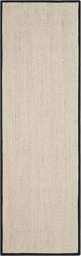 SAFAVIEH Natural Fiber Collection Runner Rug - 2'6" x 16', Marble & Black, Sisal, Woven Design with Border (NF143A)