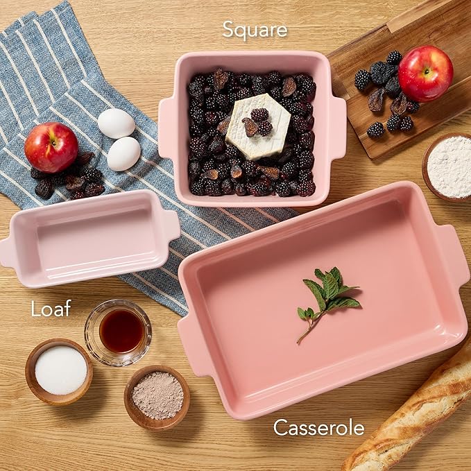 Best Choice Products Set of 3 Large Serving Trays, Party Platters and Ceramic Non-Stick Bakeware For Appetizers, Charcuterie, Snack, Dessert, Casserole, Sour Dough Bread Loaf - Pink Champagne