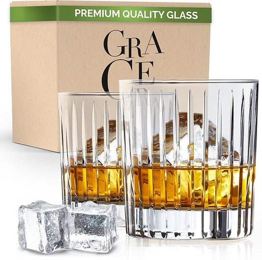 Whiskey Glasses Set of 2 - Clear Shot Glasses Bar - Crystal Tumblers for Drinking Scotch Bourbon Whisky Cocktail Cognac Vodka - Premium Quality Drinking Glasses - Best Idea for Christmas Gift – 10oz